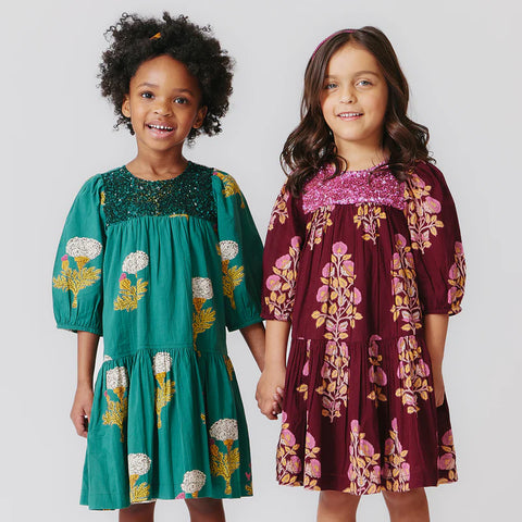 Girls Fiona Dress - Emerald Marigold - Pink Chicken