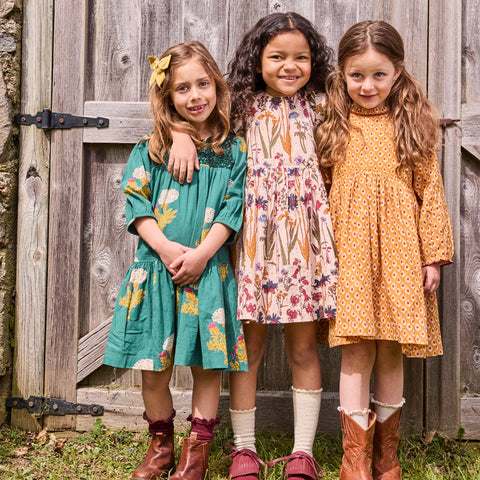 Girls Fiona Dress - Emerald Marigold - Pink Chicken