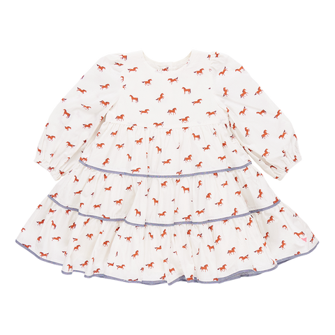 Girls Julia Dress - Tiny Horses - Pink Chicken