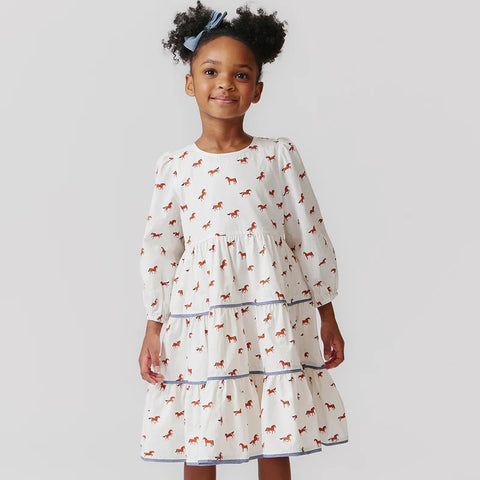 Girls Julia Dress - Tiny Horses - Pink Chicken