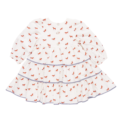 Girls Julia Dress - Tiny Horses - Pink Chicken