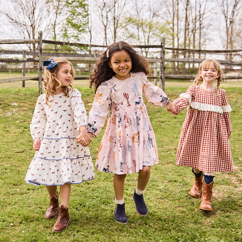 Girls Julia Dress - Tiny Horses - Pink Chicken