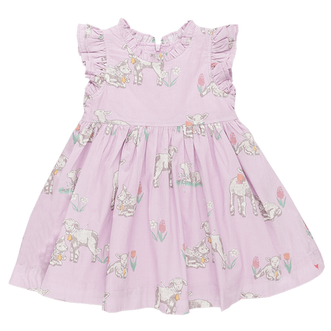 Girls Leila Dress - Lavender Lambs - Pink Chicken