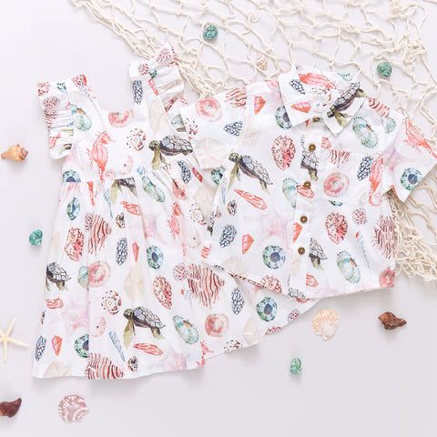 Girls Liv Dress - Watercolor Shells