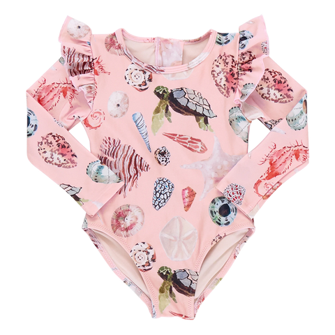 Girls Rachel Suit - Pink Watercolor Shells