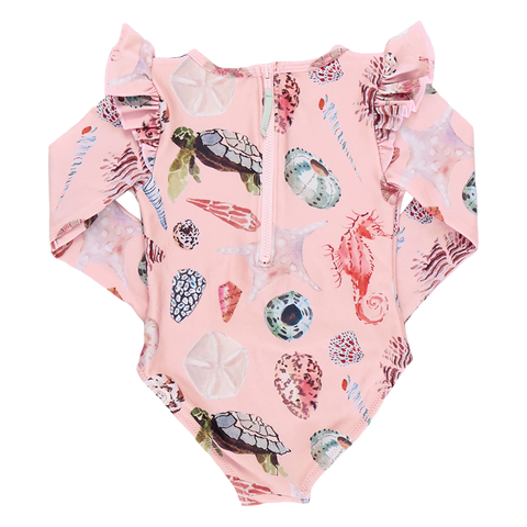 Girls Rachel Suit - Pink Watercolor Shells