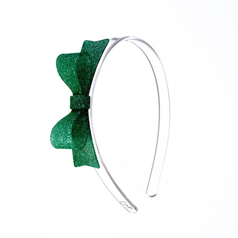 Glitter Green Bow Tie Headband - Lilies & Roses NY