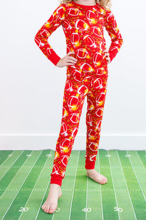 Graffiti Football 2-Piece Pajamas (Red/Yellow/Gold) - Birdie Bean