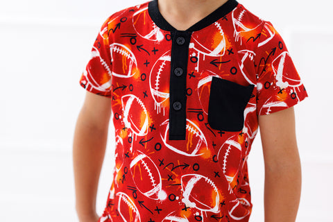 Graffiti Football Henley T-Shirt (Red/Orange) - Birdie Bean