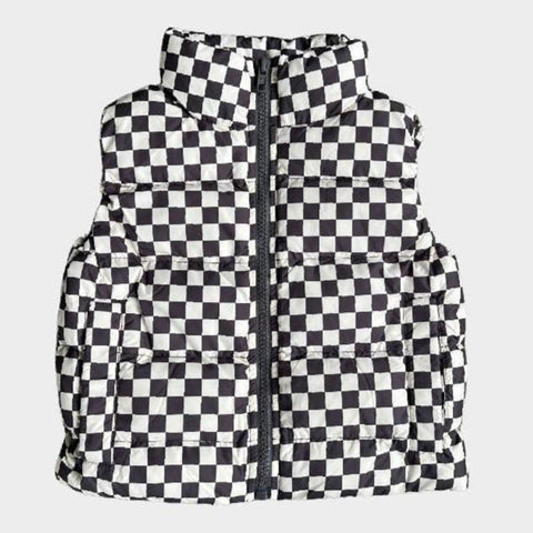 Gray Wash Checker Puffer Vest - Babysprouts