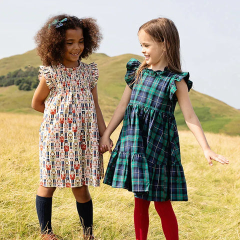 Green Tartan Girls Jennifer Dress - Pink Chicken