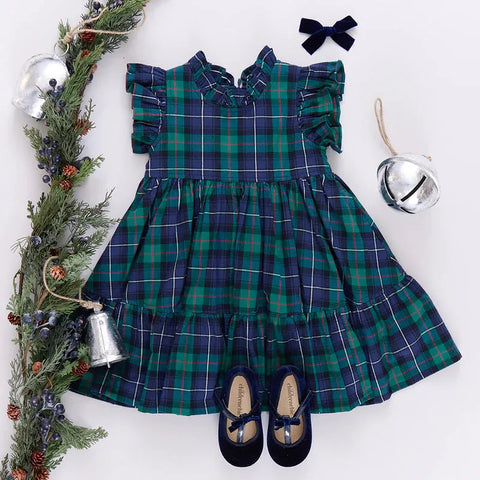 Green Tartan Girls Jennifer Dress - Pink Chicken