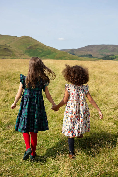 Green Tartan Girls Jennifer Dress - Pink Chicken