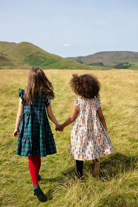 Green Tartan Girls Jennifer Dress - Pink Chicken