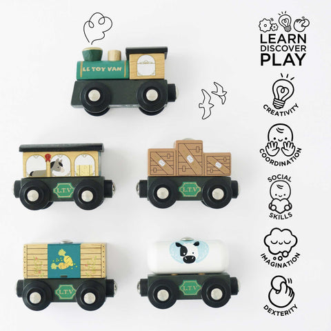 Green Train & Wagons Wooden Toys - Le Toy Van