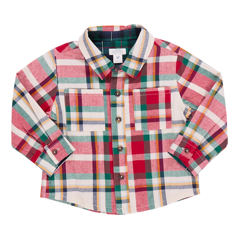 Holiday Tartan Boys Jack Shirt - Pink Chicken