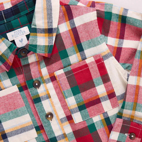 Holiday Tartan Boys Jack Shirt - Pink Chicken