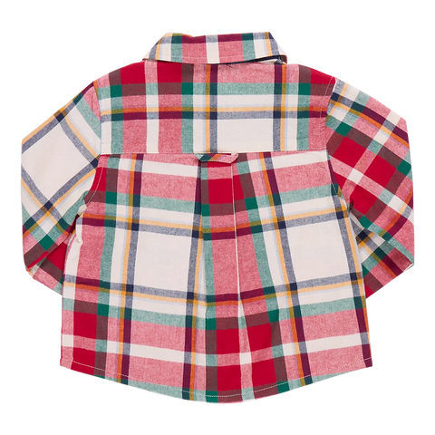 Holiday Tartan Boys Jack Shirt - Pink Chicken