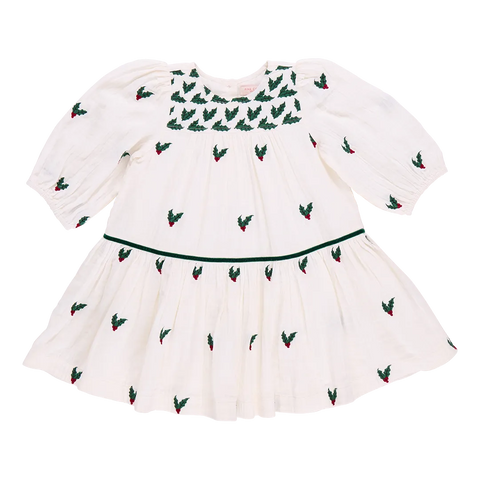 Holly Embroidery Girls Fiona Dress - Pink Chicken