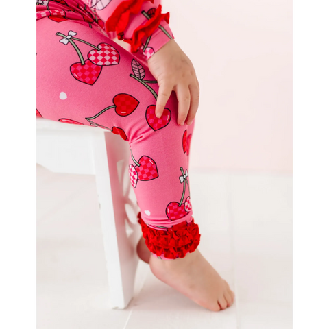 I Love You Cherry Much Ruffle Kids Bamboo Pajamas - Kiki + Lulu