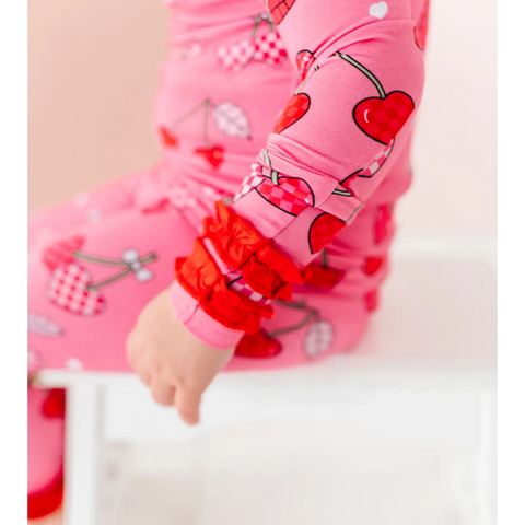 I Love You Cherry Much Ruffle Kids Bamboo Pajamas - Kiki + Lulu