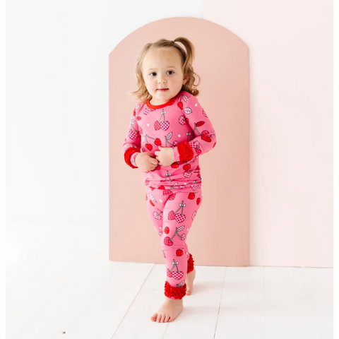 I Love You Cherry Much Ruffle Kids Bamboo Pajamas - Kiki + Lulu