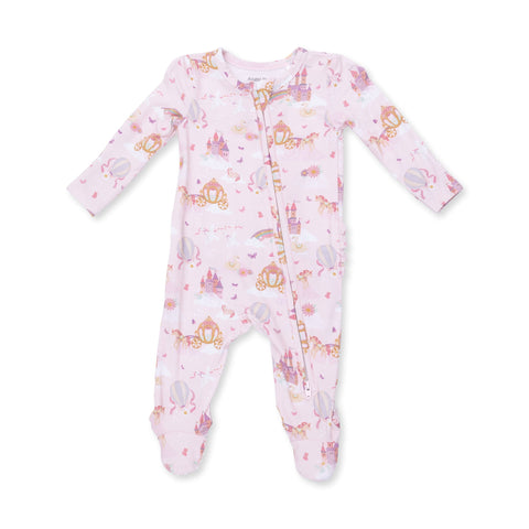 2 Way Ruffle Back Zipper Footie - Princess Unicorns and Castle
