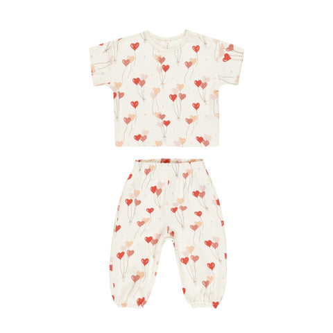 Jersey Tee + Pant Set || Heart Balloons - Quincy Mae