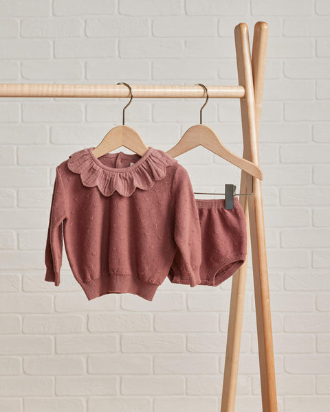 Quincy Mae AW23 Fig Petal Knit Sweater and Knit Bloomers