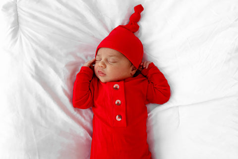 Knotted Button Baby Gown & Hat Set - Red - Stroller Society