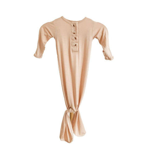 Knotted Button Baby Gown & Hat Set - Sand - Stroller Society