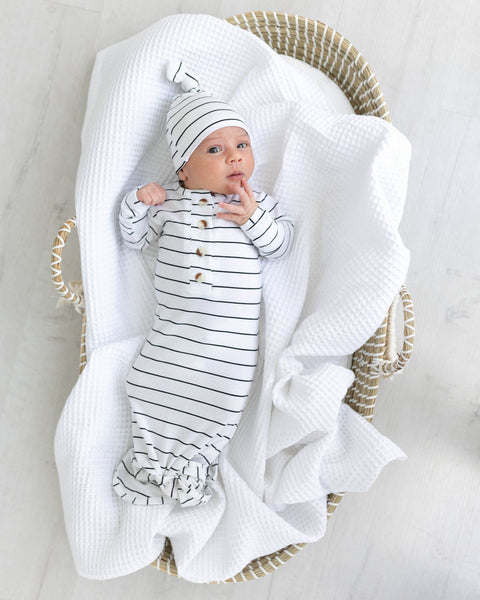 Knotted Gown, Hat & Headband Set - Black Stripes - Stroller Society