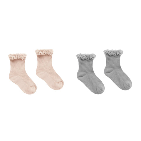 Lace Trim Sock Sets | Shell & Dusty Blue - Rylee + Cru