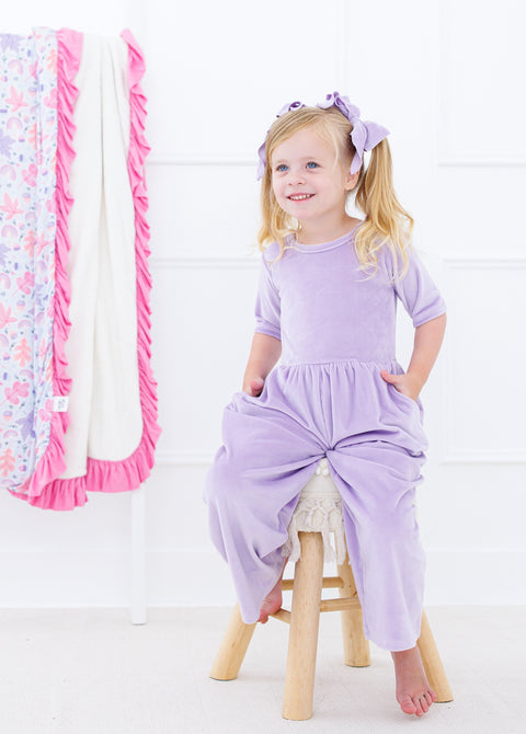 Lavender Velvet Jumpsuit - Birdie Bean