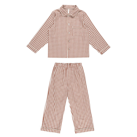 Long Sleeve Pajamas | Brick Gingham - Rylee + Cru