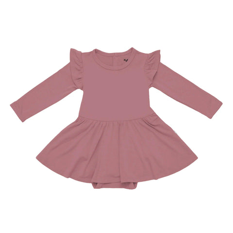 Long Sleeve Twirl Bodysuit Dress in Dusty Rose - Butterbugboutique