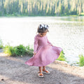 Long Sleeve Twirl Dress in Dusty Rose - Butterbugboutique