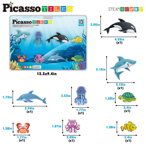 Marine Animal Figures Magnetic Building Tile Set (8 Pieces) - Picasso Tiles