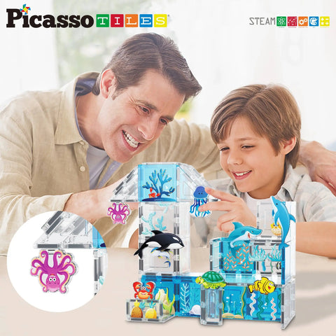 Marine Animal Figures Magnetic Building Tile Set (8 Pieces) - Picasso Tiles