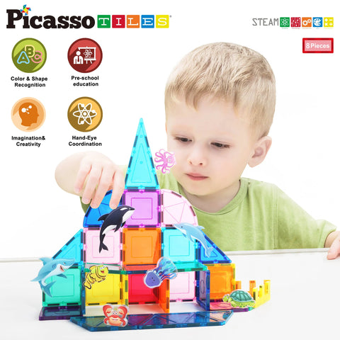 Marine Animal Figures Magnetic Building Tile Set (8 Pieces) - Picasso Tiles