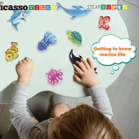 Marine Animal Figures Magnetic Building Tile Set (8 Pieces) - Picasso Tiles