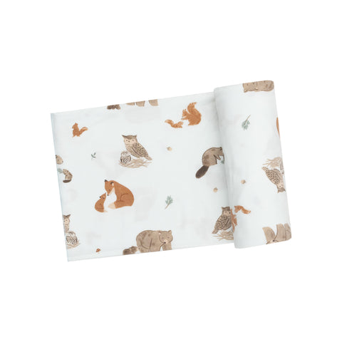 Mixed Woodland Animals Blue Swaddle Blanket - Angel Dear