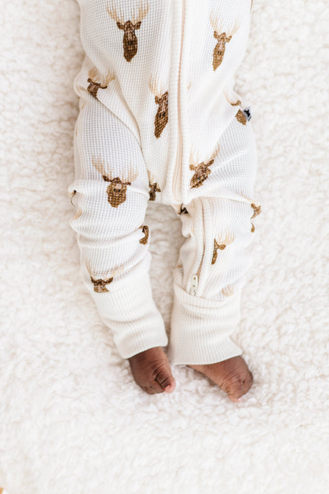 Moose Waffle Knit Convertible Footie - Kiki + Lulu