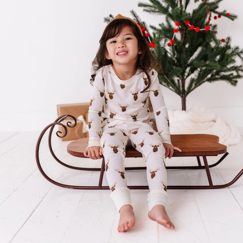 Moose Waffle Knit Kids Pajama Set - Kiki + Lulu