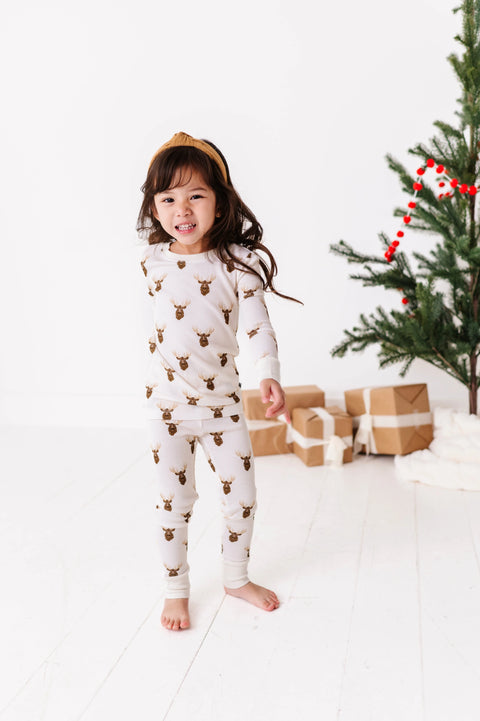 Moose Waffle Knit Kids Pajama Set - Kiki + Lulu