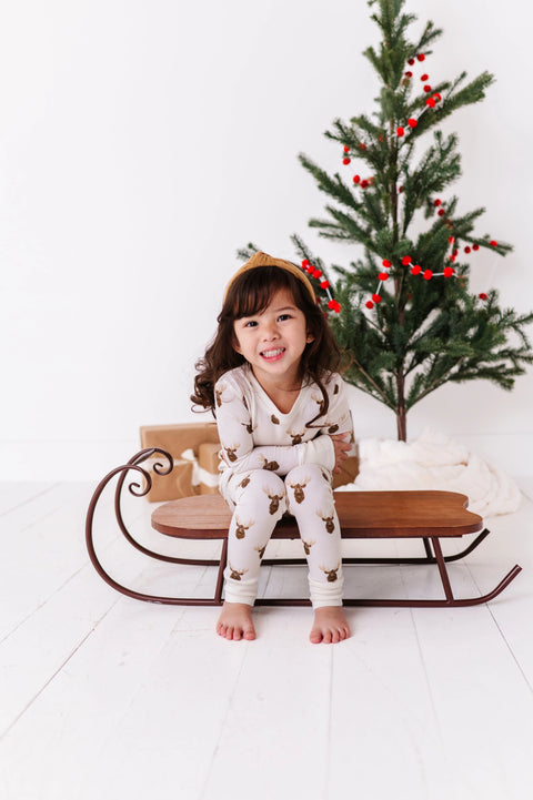 Moose Waffle Knit Kids Pajama Set - Kiki + Lulu