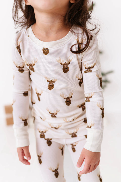 Moose Waffle Knit Kids Pajama Set - Kiki + Lulu