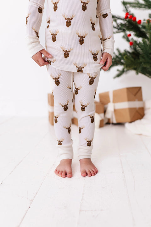 Moose Waffle Knit Kids Pajama Set - Kiki + Lulu