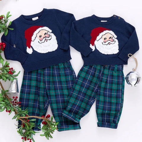 Navy Santa Boys Oliver Sweater - Pink Chicken