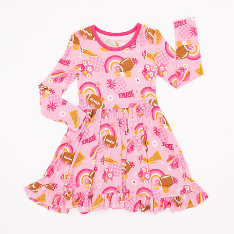 On Game Days We Wear Pink Bamboo Twirl Dress - Kiki + Lulu